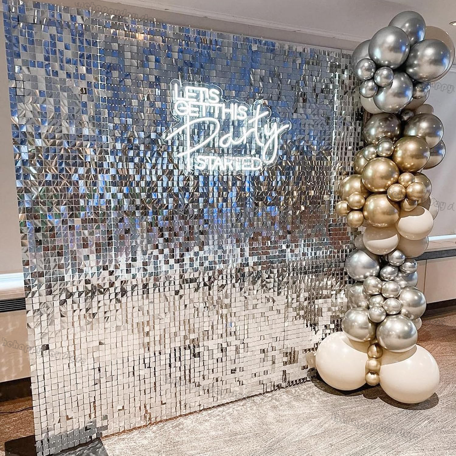Sequin Fabric Panel - 12Pcs Silver Shimmer Wall Backdrop Square