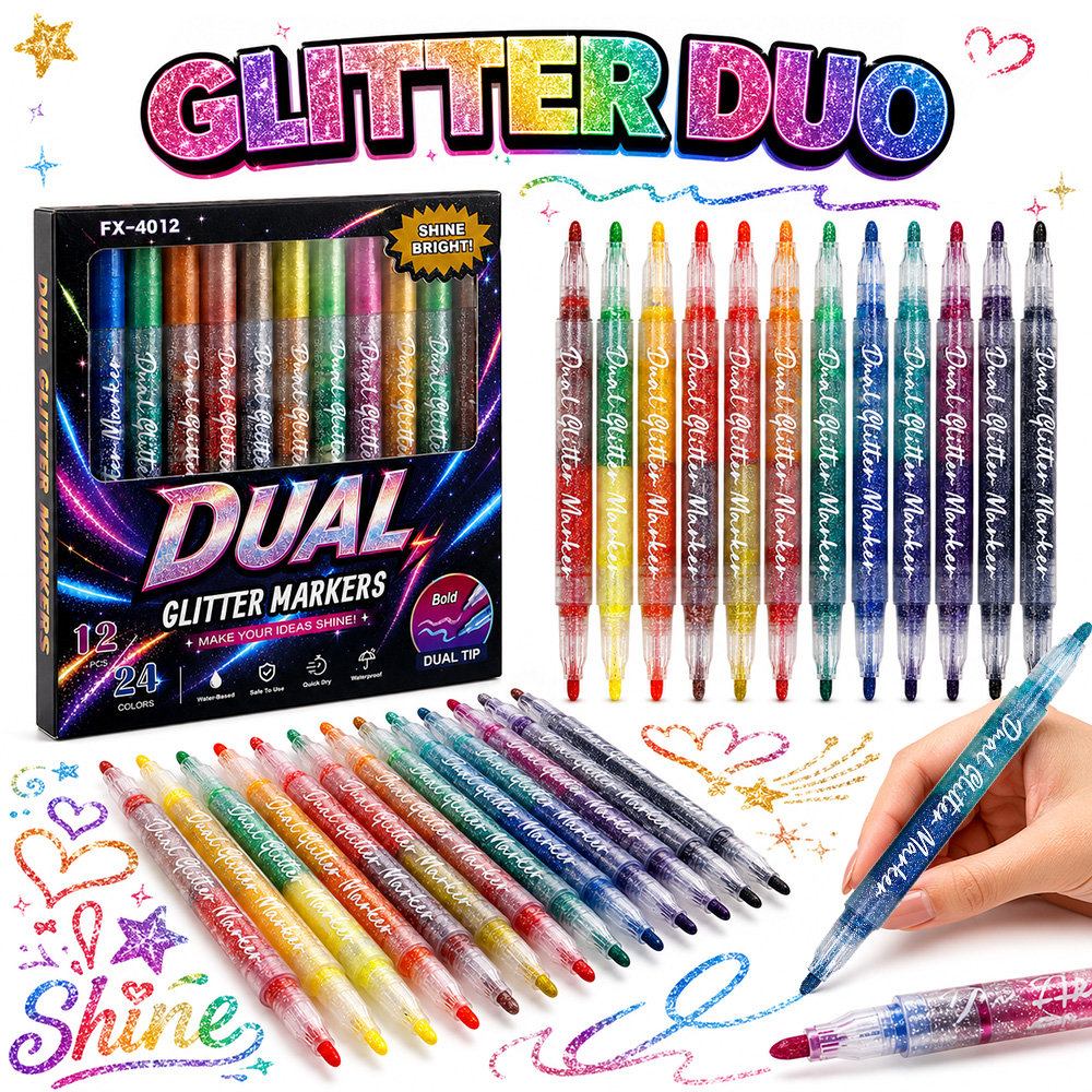 12Pcs Dual Tip Glitter Markers - Glitter Vinyl Roll recension och pris