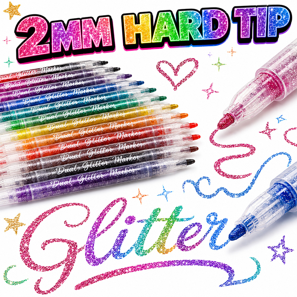 12Pcs Dual Tip Glitter Markers - Glitter Vinyl Roll recension och pris
