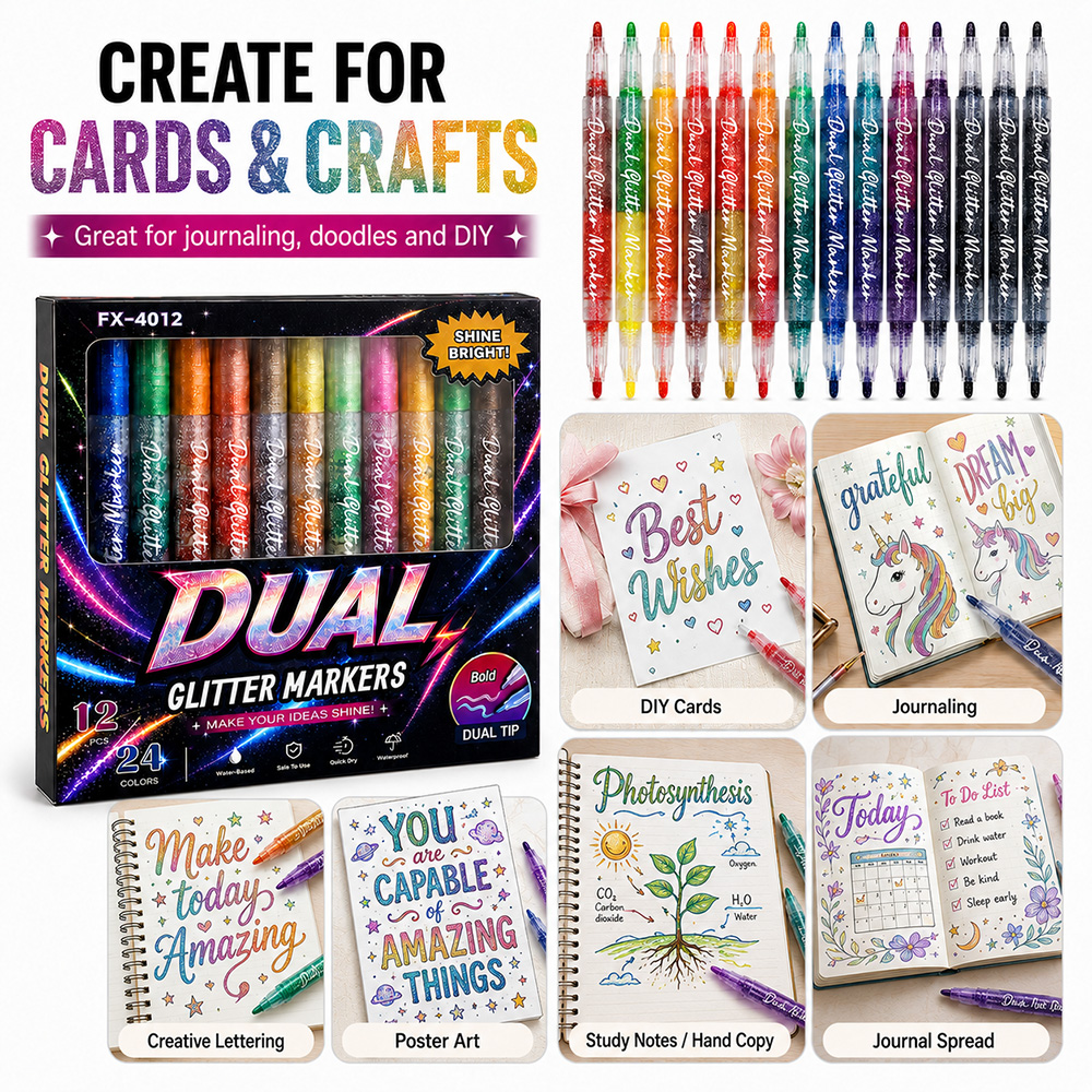 12Pcs Dual Tip Glitter Markers - Glitter Vinyl Roll recension och pris