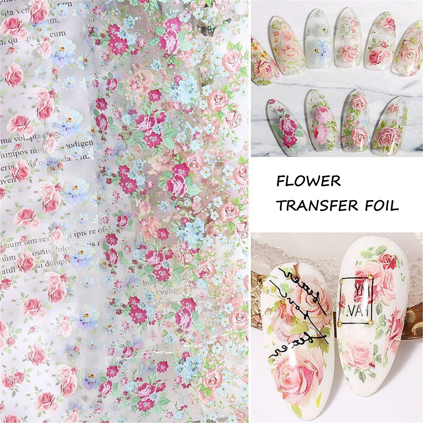 10 Rolls Rose Flower Nail Foil - Glitter Vinyl Roll recension och pris