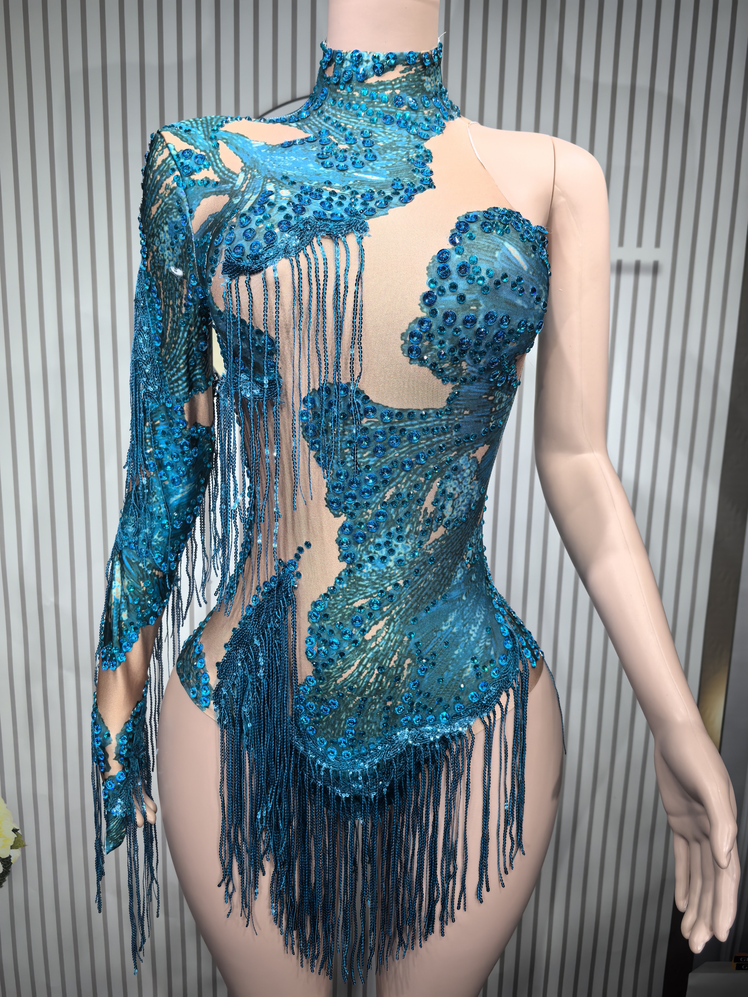Sexy Skinny Leotard Singer Dan - Rhinestone Banding Trim recension och pris