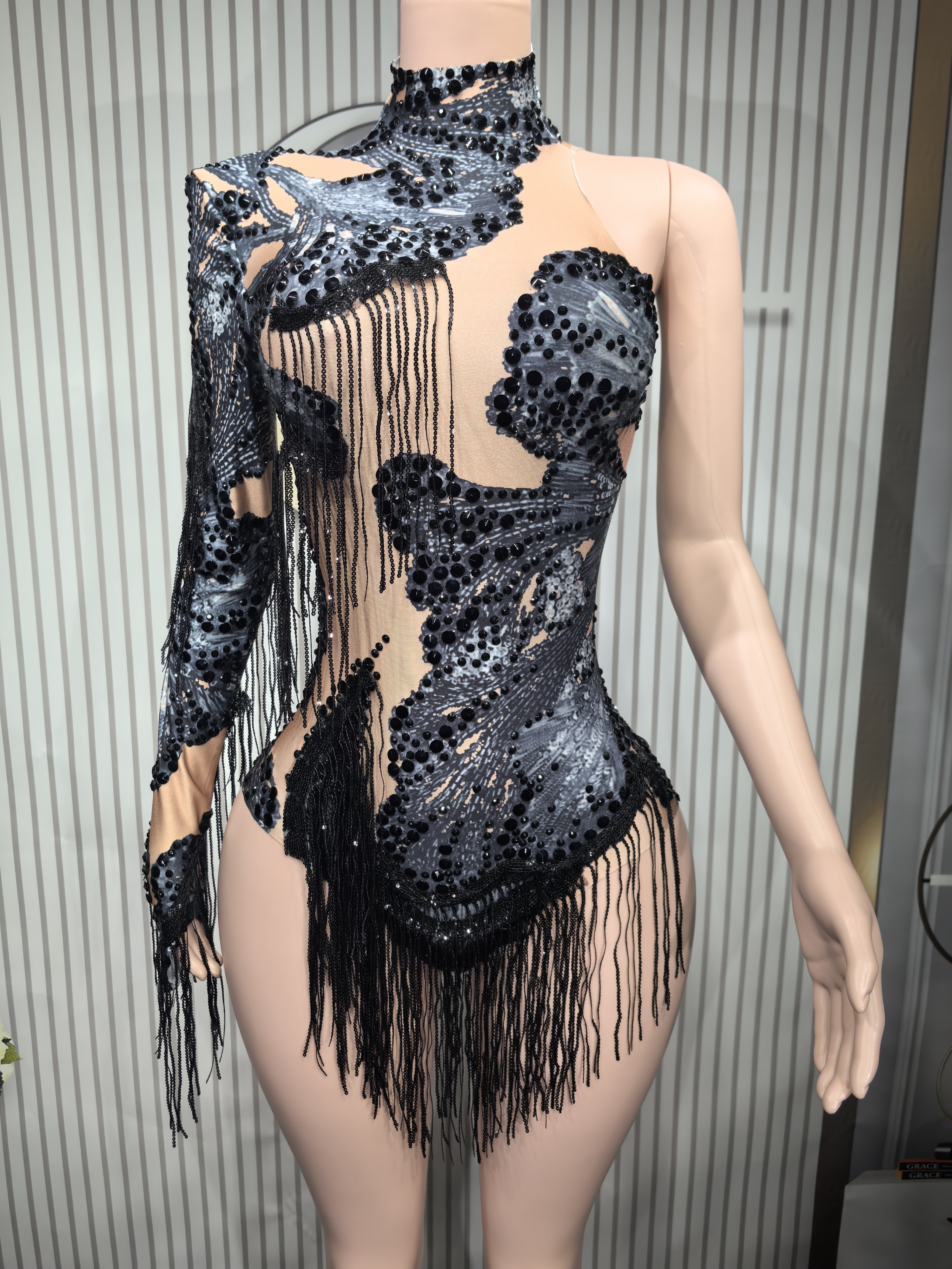Sexy Skinny Leotard Singer Dan - Rhinestone Banding Trim recension och pris