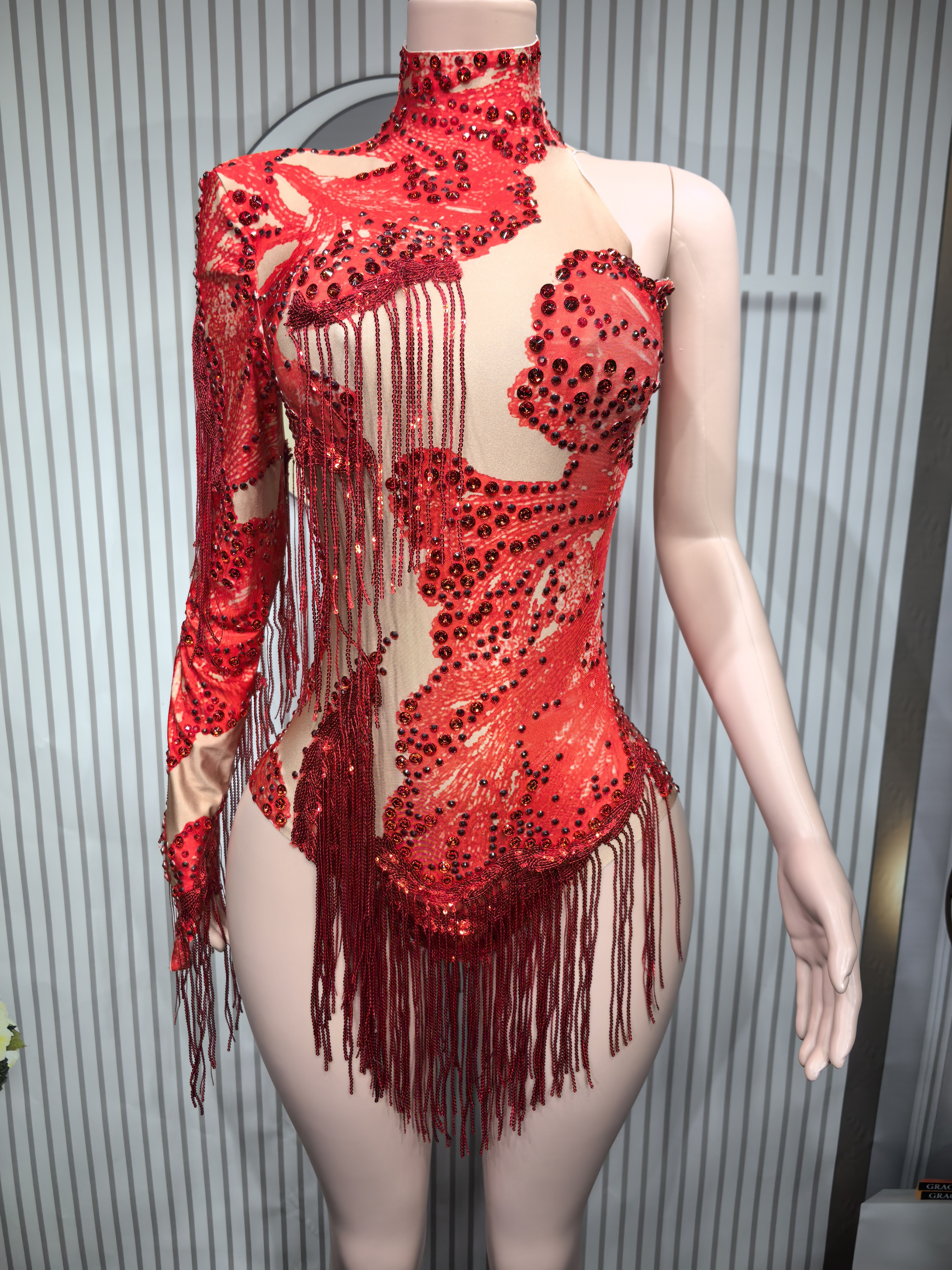 Sexy Skinny Leotard Singer Dan - Rhinestone Banding Trim recension och pris