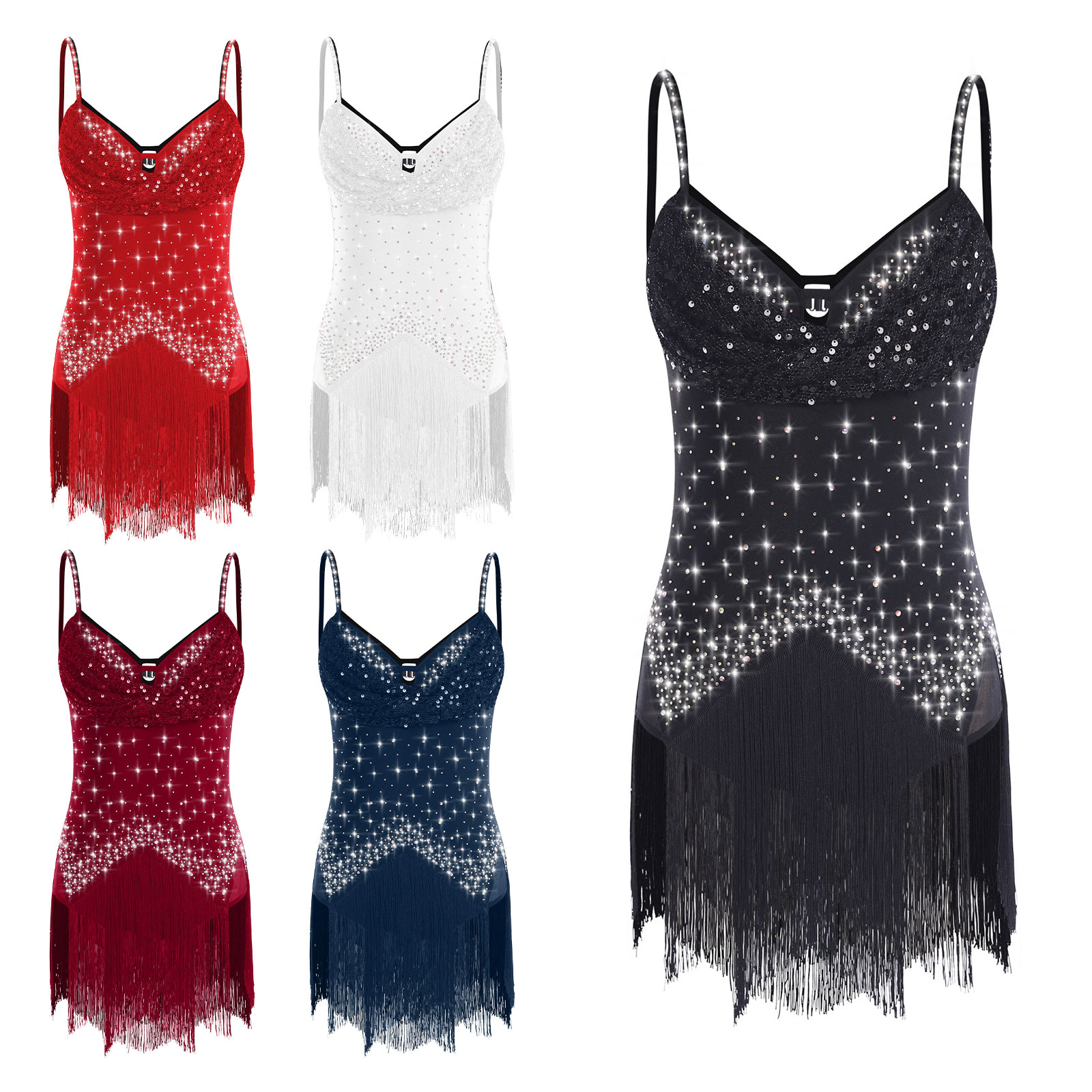 Latin Jazz Dance Dress For Wom - Rhinestone Banding Trim recension och pris
