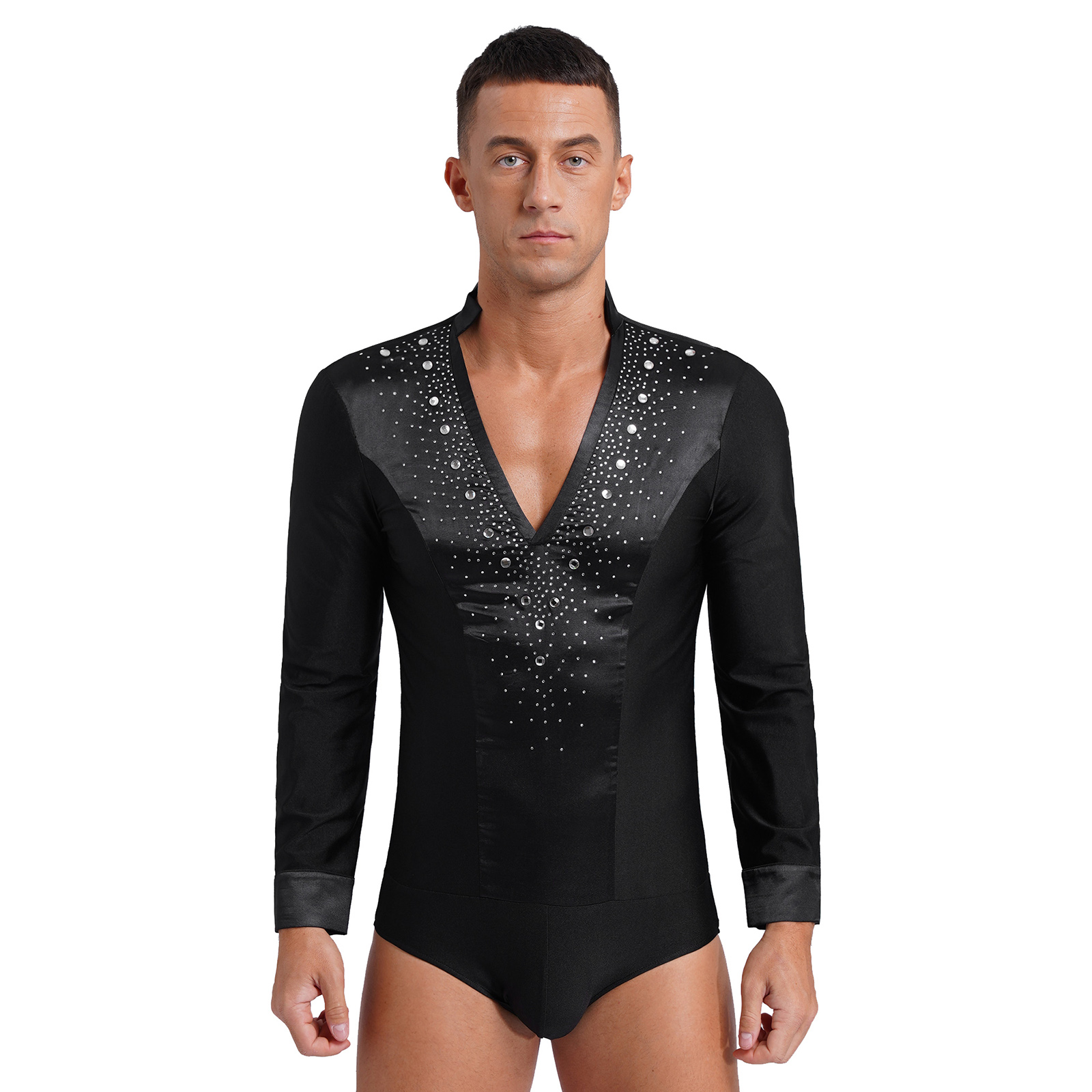 Mens Latin Jazz Dance Leotard  - Rhinestone Banding Trim recension och pris
