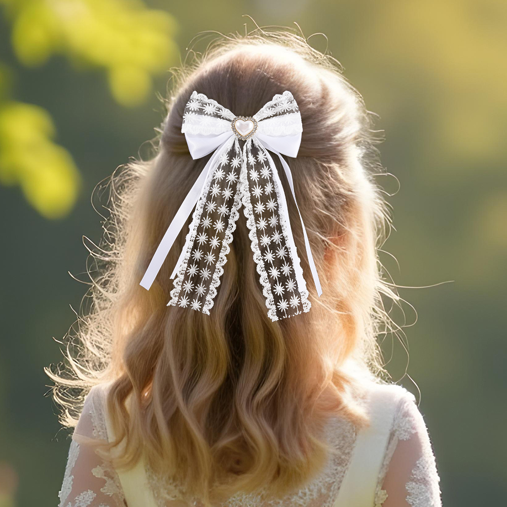 2Pcs Flower Lace Bow Hair Clip - Lace Ribbon Trim recension och pris