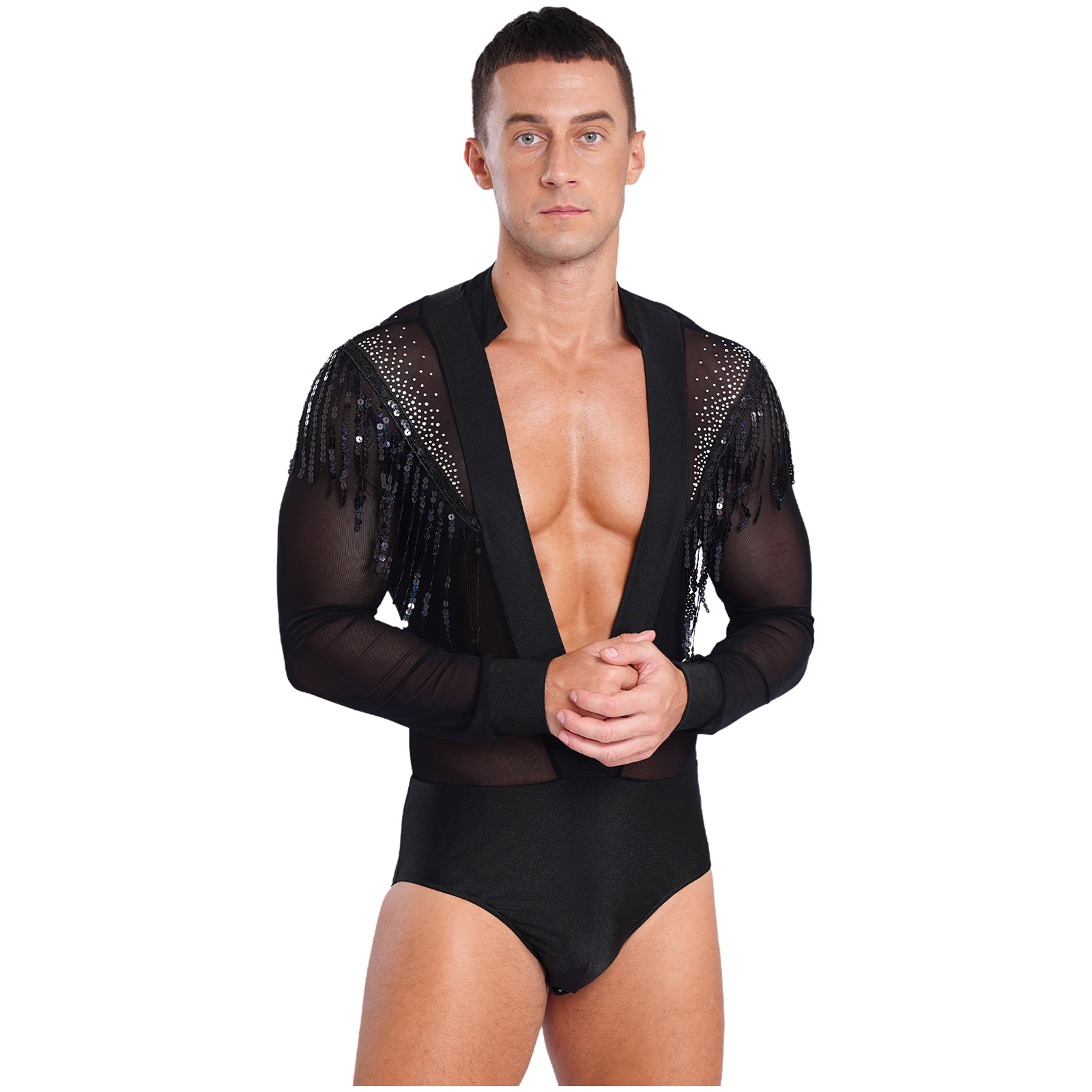 Mens Latin Salsa Dance Perform - Rhinestone Banding Trim recension och pris