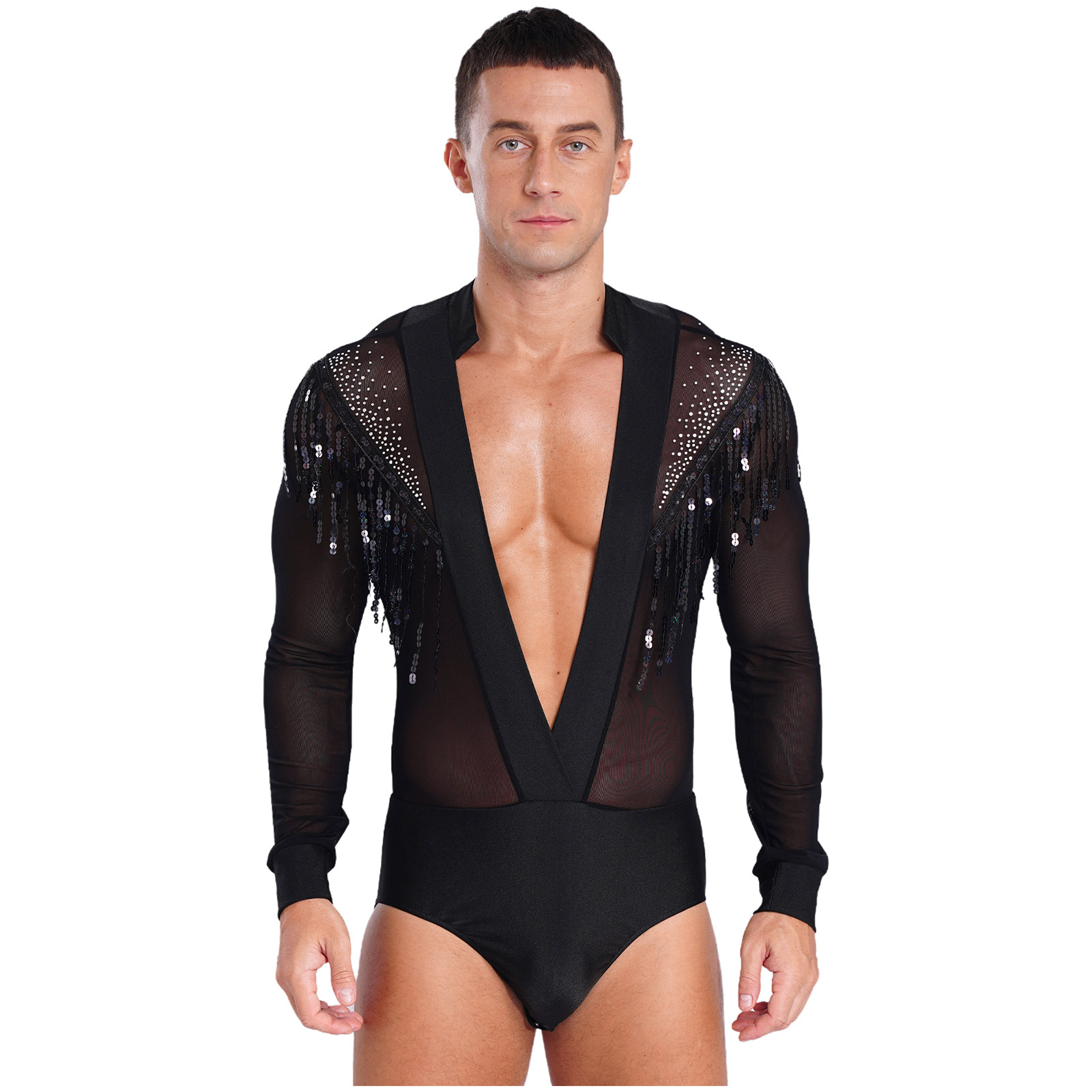 Mens Latin Salsa Dance Perform - Rhinestone Banding Trim recension och pris