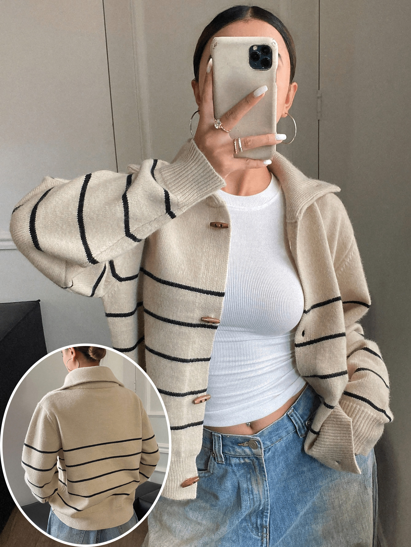 Plus Size Women Striped Cardig - Embellish Knit recension och pris