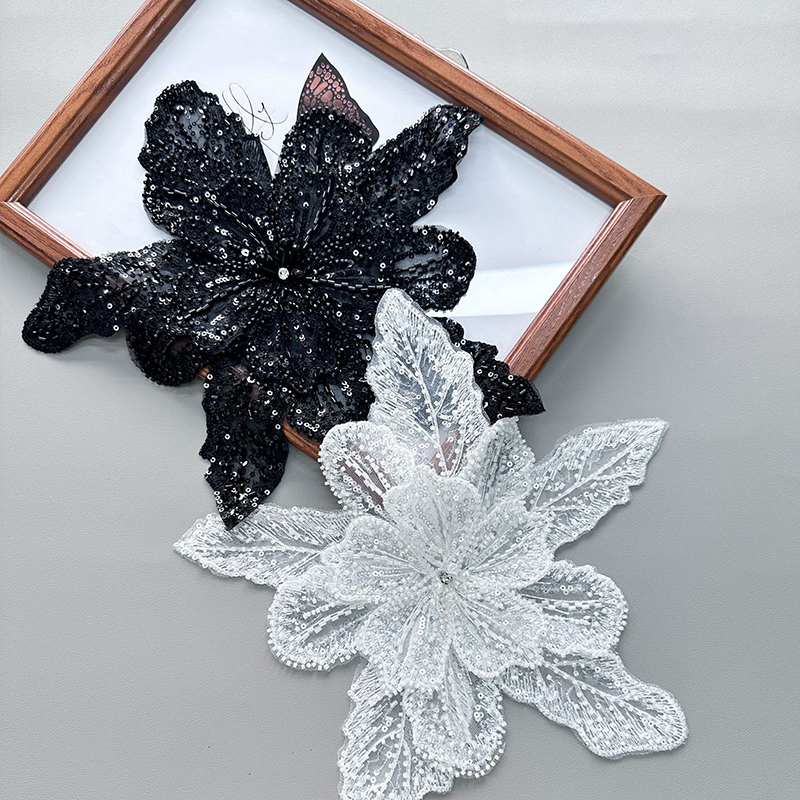White Lace Sequin Beaded Flowe - Applique Patch Flower recension och pris